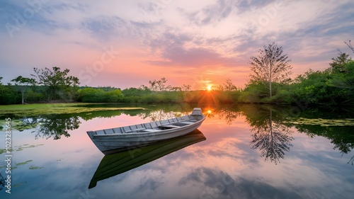 boat at sunset