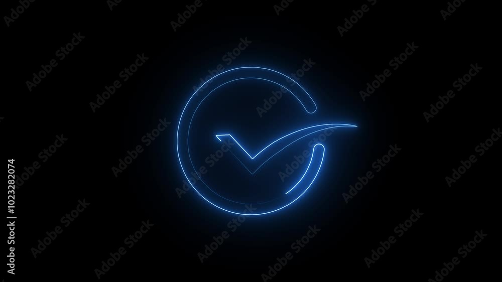 Abstract check mark symbol glowing animation on black background Abstract check mark symbol glowing animation on black background
