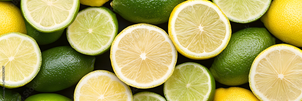 Slices of Lemon and Lime as a Background | Fresh and Vibrant Citrus Textures for Culinary and Design Use Slices of Lemon and Lime as a Background | Fresh and Vibrant Citrus Textures for Culinary and Design Use
