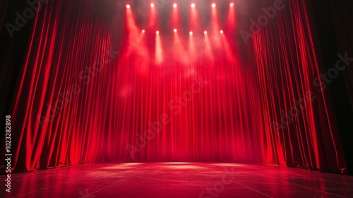 Magic theater stage red curtains show with spot light 