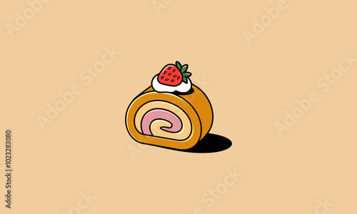 Strawberry Swiss roll topped with whipped cream and fruit