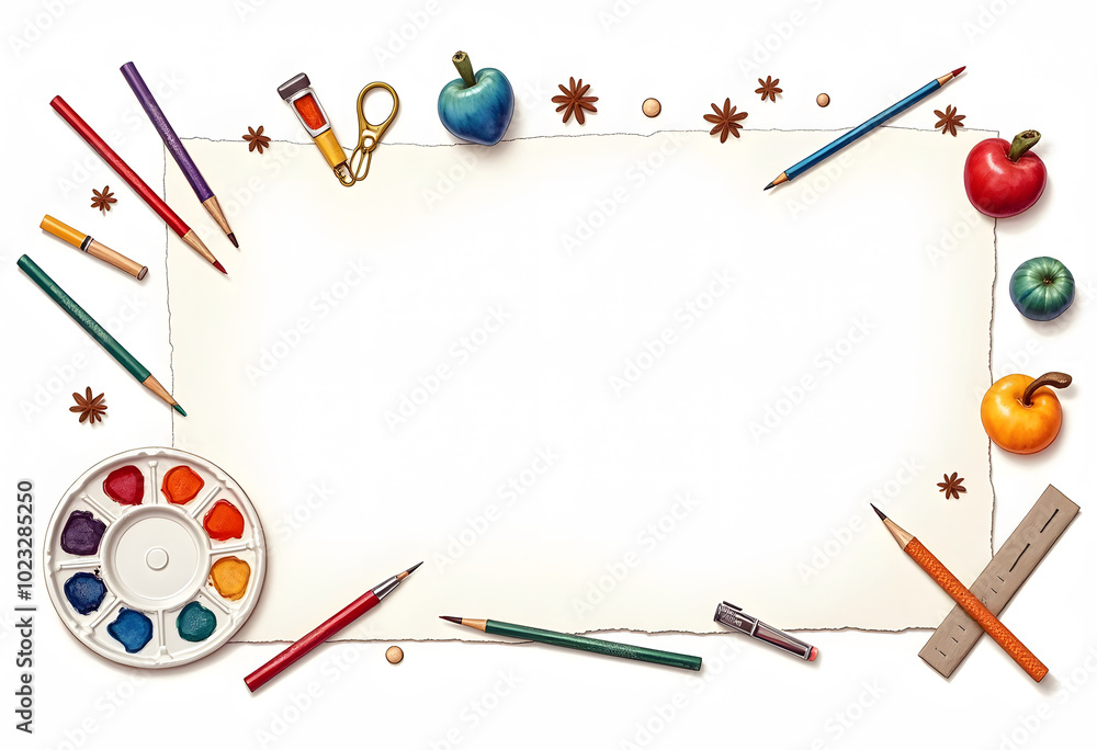 Kids art craft, education, creativity class concept. Horizontal banner or poster with white background, pencils, brushes, paints and place for your text. Template with artist tools. illustration
Kids art craft, education, creativity class concept. Horizontal banner or poster with white background, pencils, brushes, paints and place for your text. Template with artist tools. illustration