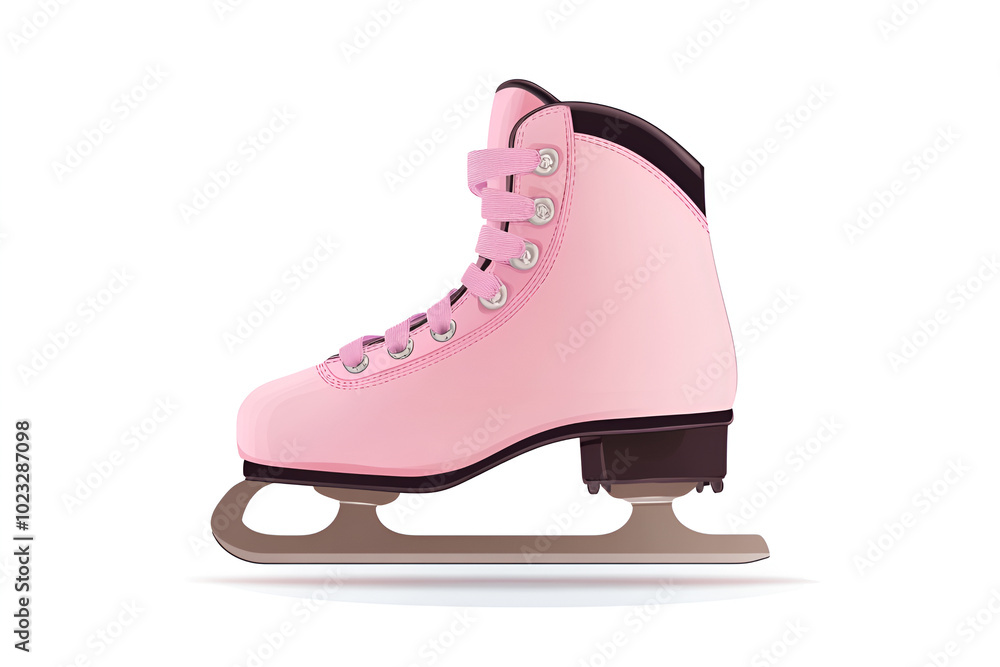 Figure skates for skating on ice cartoon illustration. Cute pink skates.