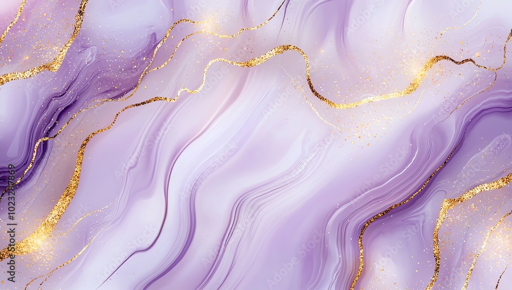 A stunning abstract pattern featuring soft lavender waves and shimmering gold accents, perfect for backgrounds or artistic displays. A stunning abstract pattern featuring soft lavender waves and shimmering gold accents, perfect for backgrounds or artistic displays.