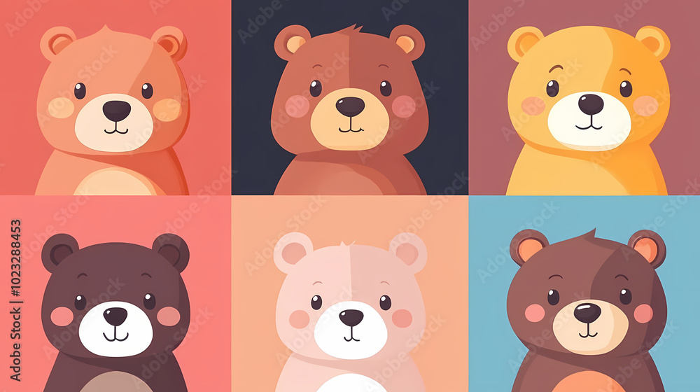 Set Bear card templates. Cute cartoon bear faces,paper art and digital craft style. Set Bear card templates. Cute cartoon bear faces,paper art and digital craft style.