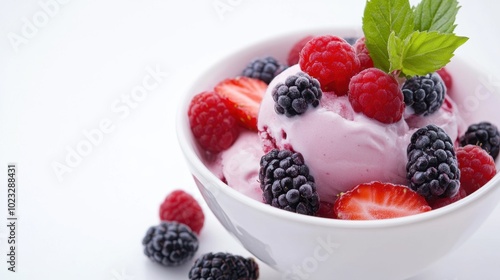 Refreshing Berry Ice Cream Delight in White Bowl