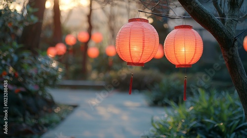 Many red lanterns in asia, festival . ai generated