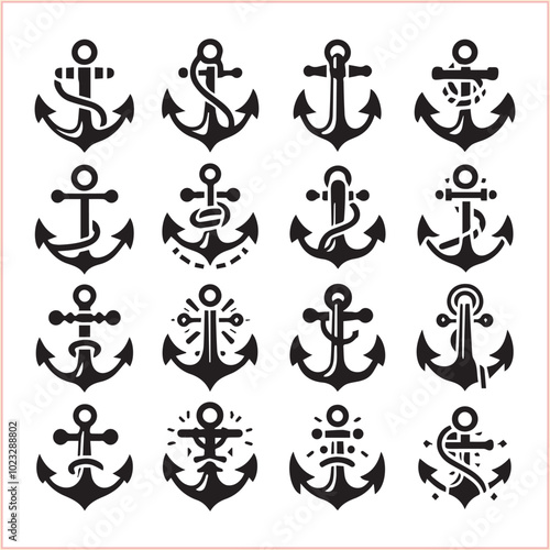 Set of sea anchor symbol set isolated anchor with a heart charm on white background vector illustration