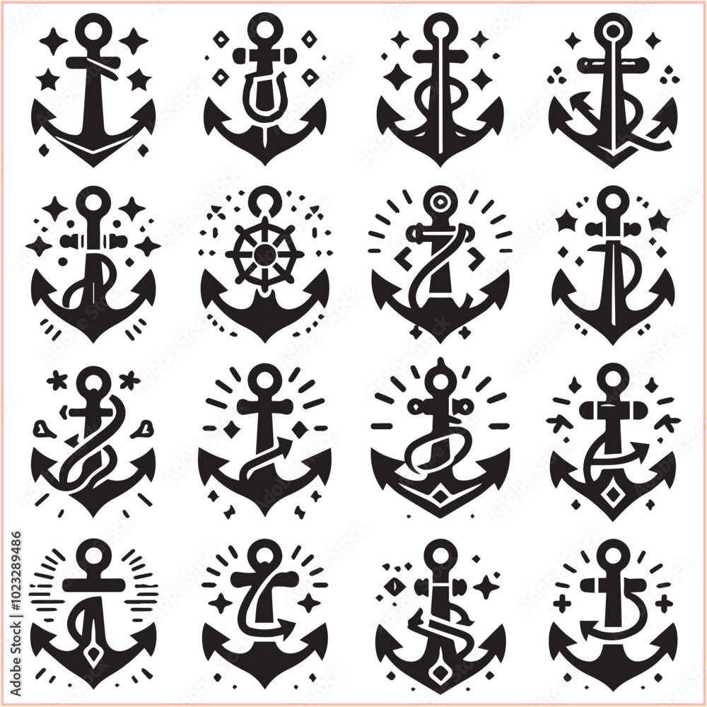Set of sea anchor symbol set isolated anchor with a heart charm on white background vector illustration Set of sea anchor symbol set isolated anchor with a heart charm on white background vector illustration