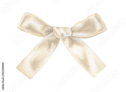 A soft watercolor illustration of a ribbon tied in a delicate bow. The pastel shades and vintage style make it ideal for neutral-themed holiday decor or elegant wedding packaging. Hand-drawn art