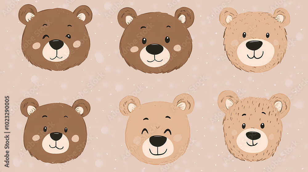Obraz premium Set Bear card templates. Cute cartoon bear faces,paper art and digital craft style.