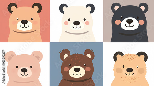 Wallpaper Mural Set Bear card templates. Cute cartoon bear faces,paper art and digital craft style. Torontodigital.ca