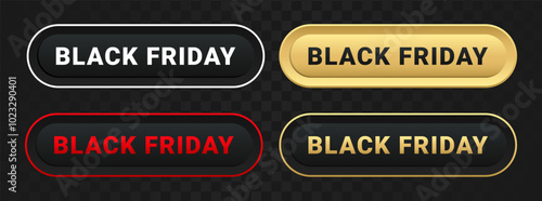 Black Friday banner button icon set for online store or shop. Click buy symbol. Vector illustration isolated on background