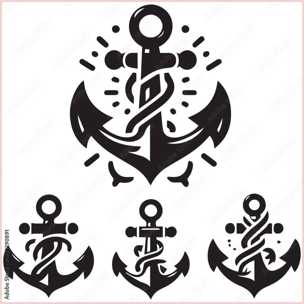 Set of sea anchor symbol set isolated anchor with a heart charm on white background vector illustration Set of sea anchor symbol set isolated anchor with a heart charm on white background vector illustration