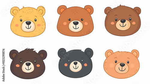 Set Bear card templates. Cute cartoon bear faces,paper art and digital craft style.