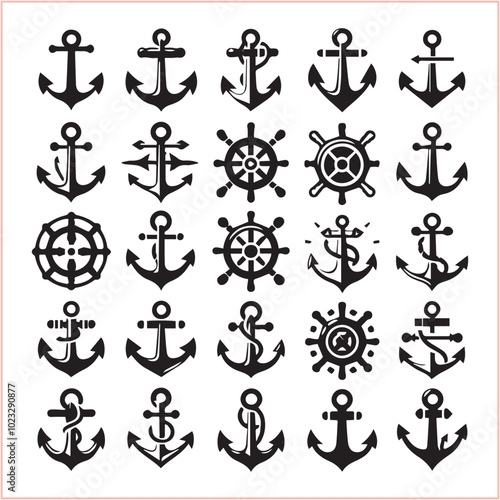 Set of sea anchor symbol set isolated anchor with a heart charm on white background vector illustration