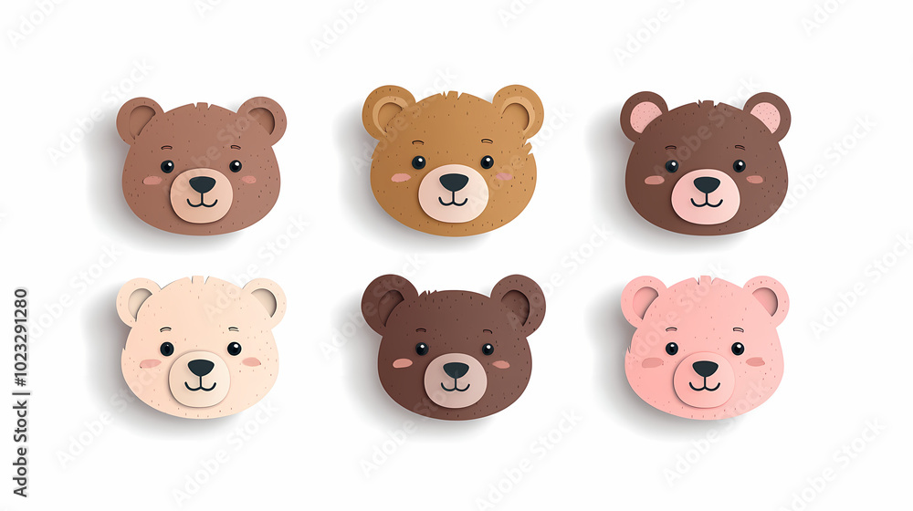 Set Bear card templates. Cute cartoon bear faces,paper art and digital craft style. Set Bear card templates. Cute cartoon bear faces,paper art and digital craft style.