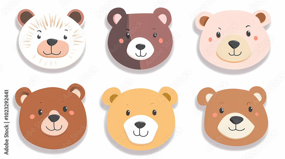 Set Bear card templates. Cute cartoon bear faces,paper art and digital craft style. Set Bear card templates. Cute cartoon bear faces,paper art and digital craft style.