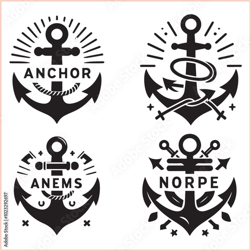 Set of sea anchor symbol set isolated anchor with a heart charm on white background vector illustration