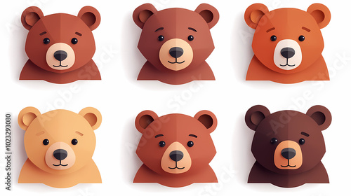 Wallpaper Mural Set Bear card templates. Cute cartoon bear faces,paper art and digital craft style. Torontodigital.ca