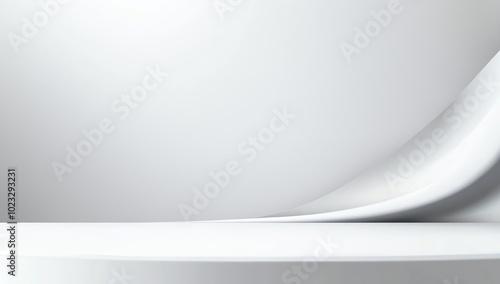 Minimalistic white background with a smooth curve, perfect for showcasing products or creating a modern presentation.