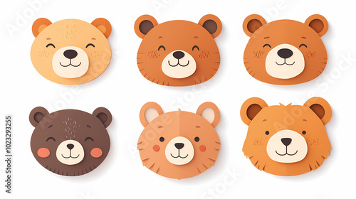Wallpaper Mural Set Bear card templates. Cute cartoon bear faces,paper art and digital craft style. Torontodigital.ca