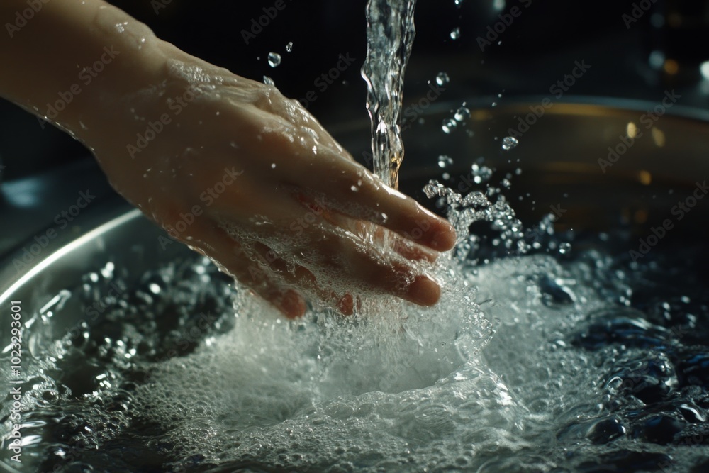 Fototapeta premium Closeup of Hands Washing Under Running Water