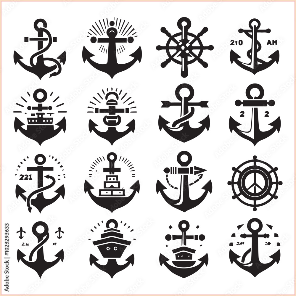 Obraz premium Set of sea anchor symbol set isolated anchor with a heart charm on white background vector illustration
