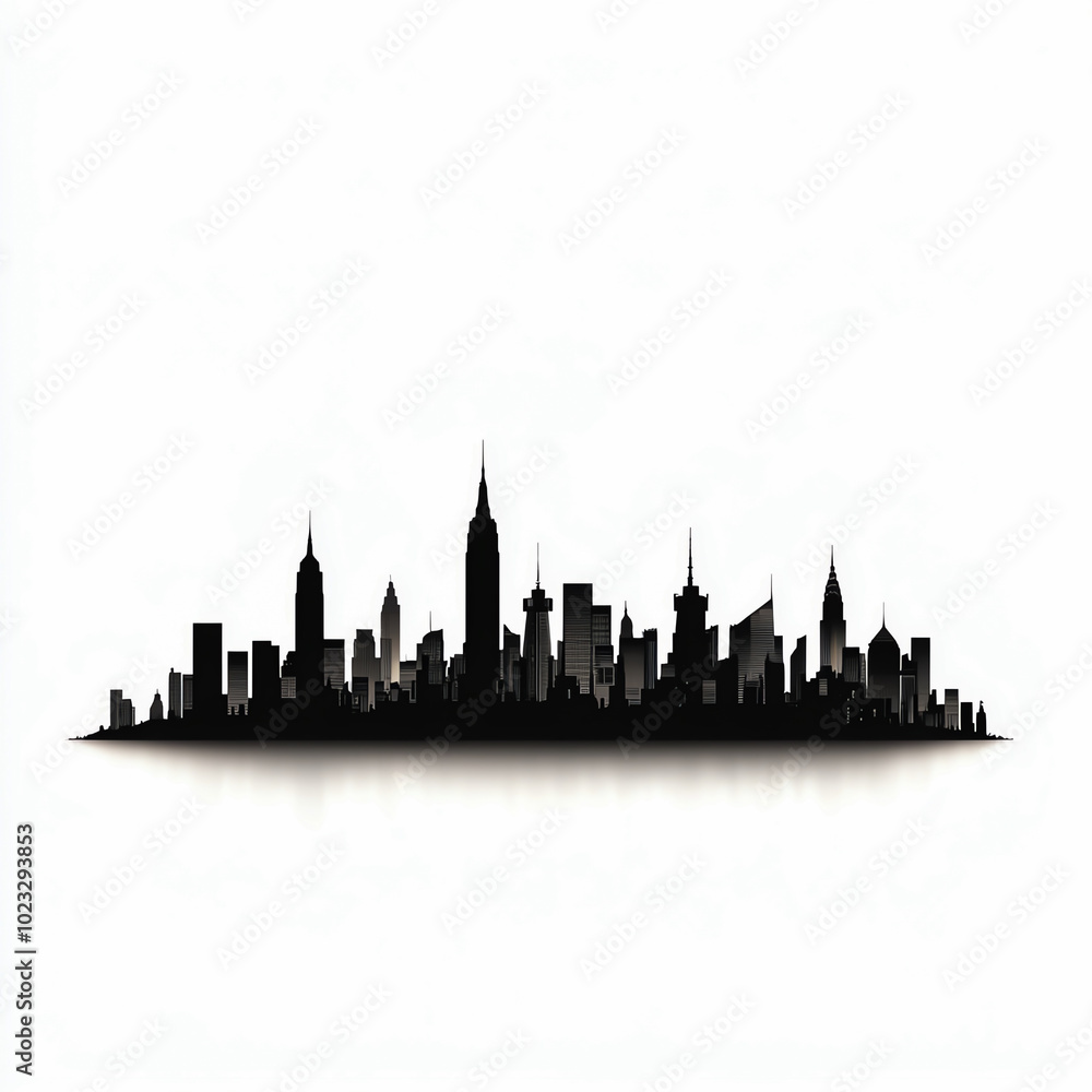 Stylized silhouette of a modern city skyline against a white background, showcasing architectural diversity and urban beauty. Stylized silhouette of a modern city skyline against a white background, showcasing architectural diversity and urban beauty.