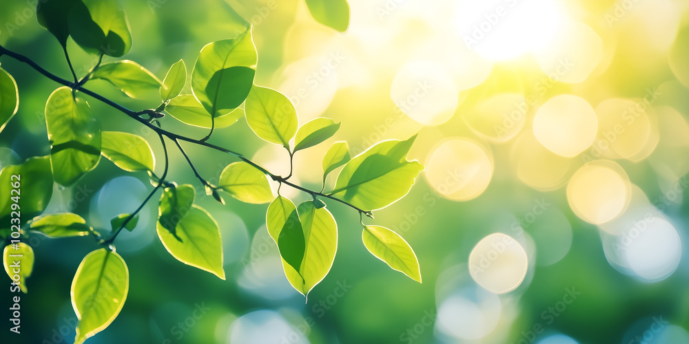 Green leaves background with sunlight and bokeh. Nature background. Green leaves background with sunlight and bokeh. Nature background.