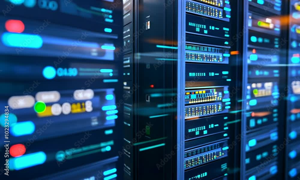 server room with data center, computer technology and internet concept