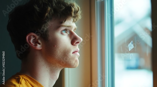 Youth staring out a window with job postings taped to it, soft light illuminating their worried face, crumpled resume in hand, imperfect yet hopeful Free Download Youth staring out a window with job postings taped to it, soft light illuminating their worried face, crumpled resume in hand, imperfect yet hopeful - GFXLoad