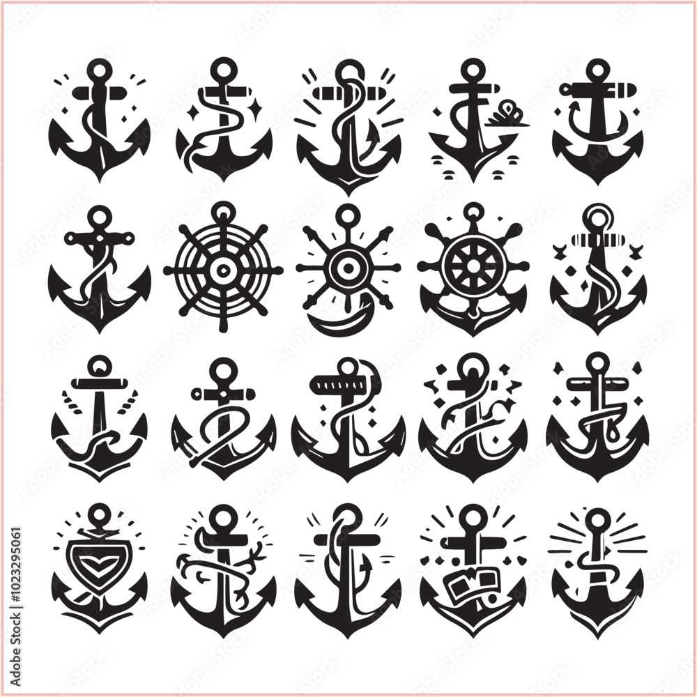 Set of sea anchor symbol set isolated anchor with a heart charm on white background vector illustration
Set of sea anchor symbol set isolated anchor with a heart charm on white background vector illustration