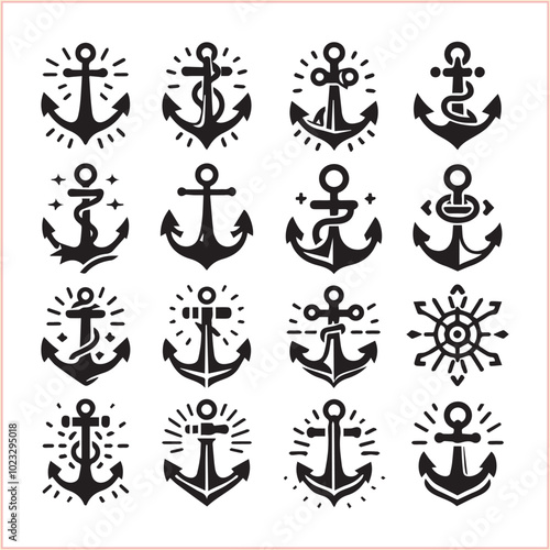 Set of sea anchor symbol set isolated anchor with a heart charm on white background vector illustration


