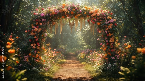 Bohemian Wedding Floral Arch Illustration | Romantic Forest Ceremony Design