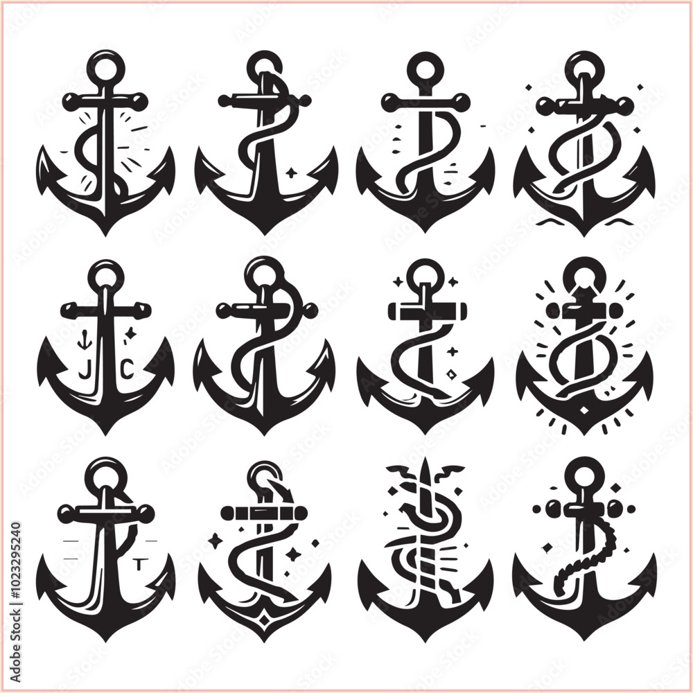 Set of sea anchor symbol set isolated anchor with a heart charm on white background vector illustration
Set of sea anchor symbol set isolated anchor with a heart charm on white background vector illustration