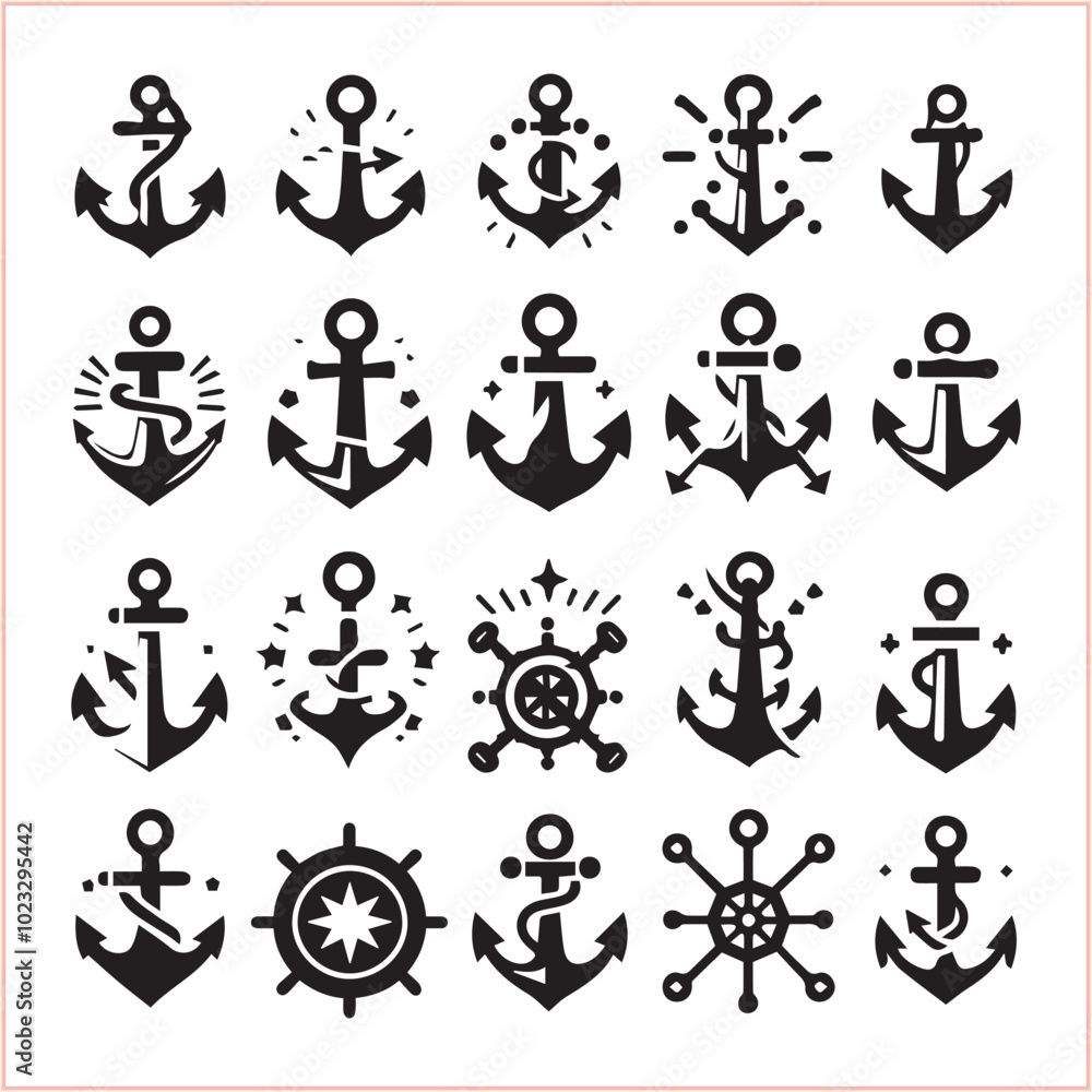 Set of sea anchor symbol set isolated anchor with a heart charm on white background vector illustration Set of sea anchor symbol set isolated anchor with a heart charm on white background vector illustration