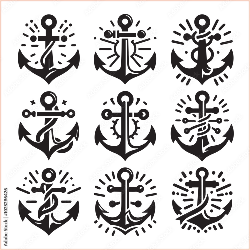 Obraz premium Set of sea anchor symbol set isolated anchor with a heart charm on white background vector illustration