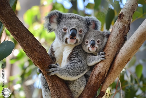 Koalas. Cute Mother and Baby Koalas in their Natural Habitat photo