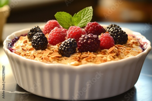 berry coconut baked oats, enhance traditional baked oats with mixed berries, toasted coconut, and agave nectar for a gourmet upgrade