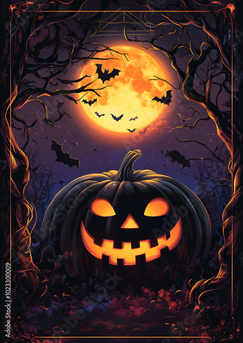 Halloween Party Invitation, background with pumpkin. AI generative