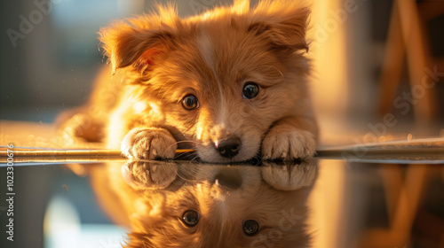 A cute and curious cartoon puppy character, perfect for merchandise, stickers, and social media graphics related to pets and self-discovery photo