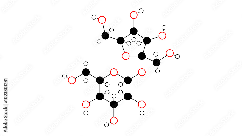 Naklejka premium lactose molecule, structural chemical formula, ball-and-stick model, isolated image milk sugar