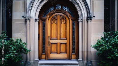 Elegant Wooden Door with Architectural Details