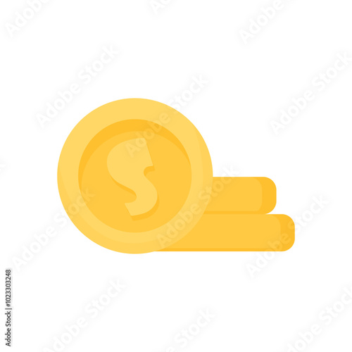 Dollar coins in cartoon style on a white isolated background. A small handful of coins. Symbol of accumulated savings. Several gold coins