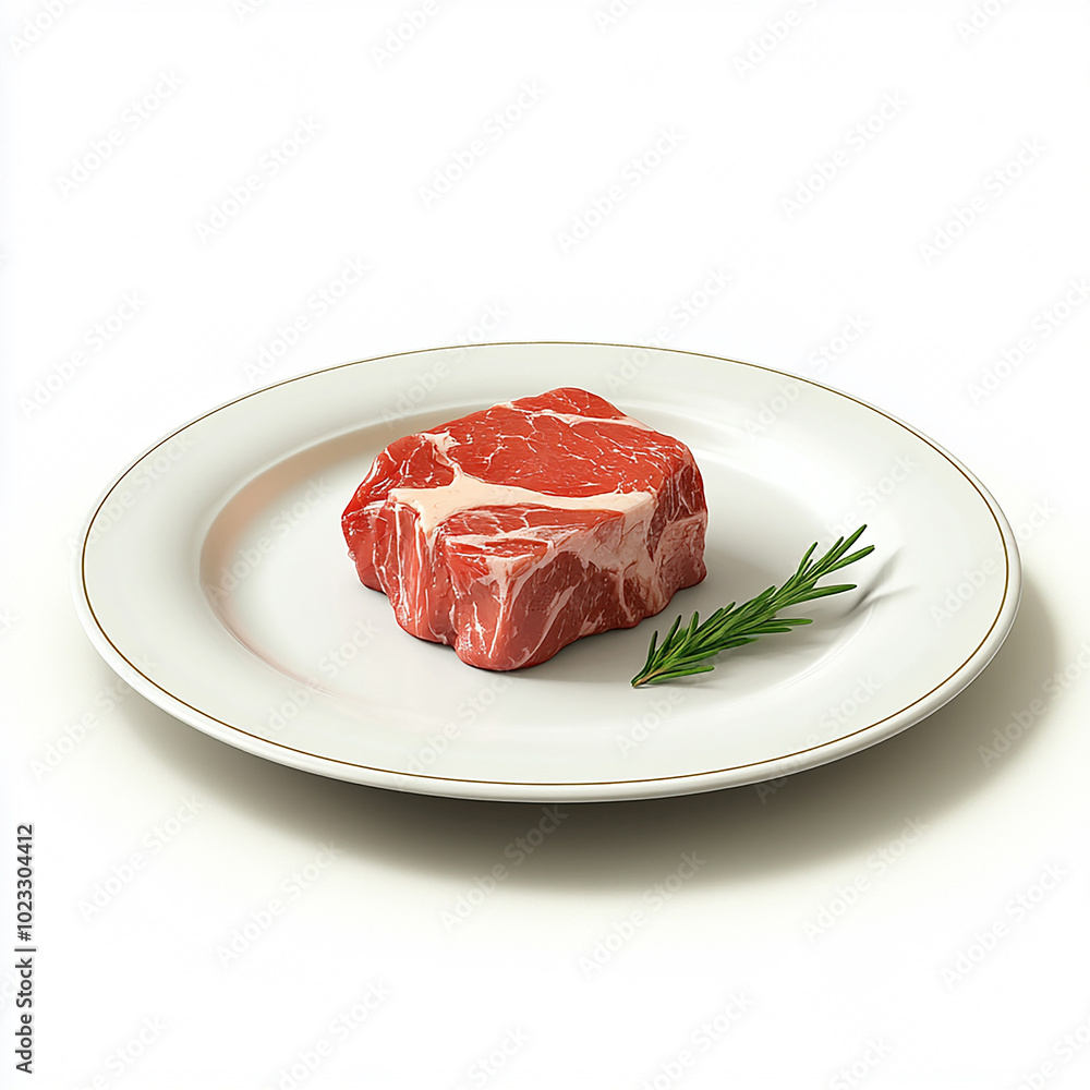 Pieces of Fresh Beef on a Plate on Solid White Background Pieces of Fresh Beef on a Plate on Solid White Background