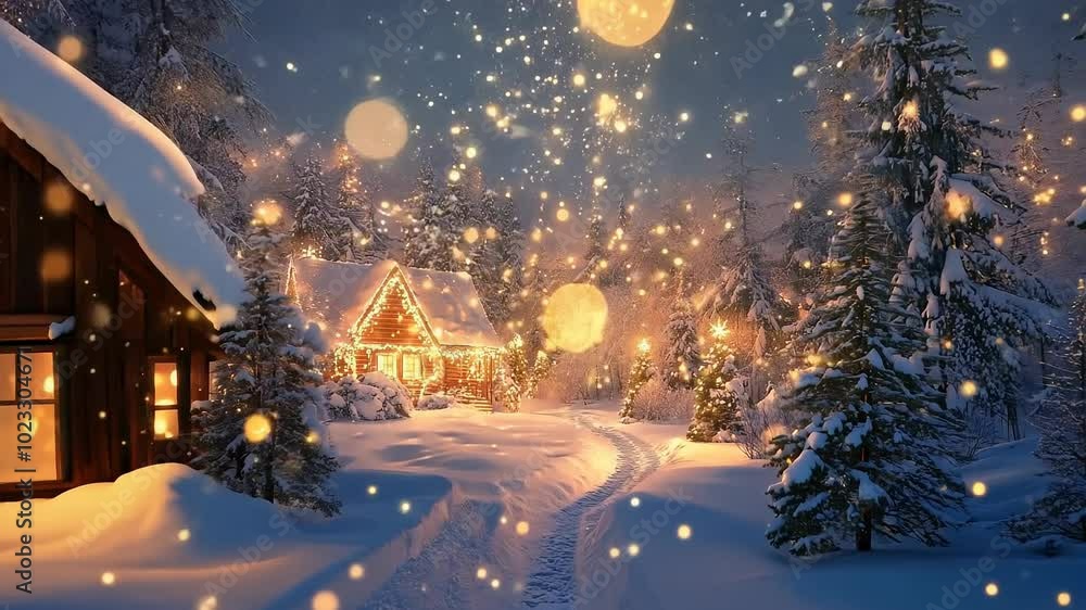 Magical Snowy Winter Wonderland with Festive Christmas Lights Magical Snowy Winter Wonderland with Festive Christmas Lights