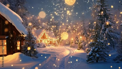 Magical Snowy Winter Wonderland with Festive Christmas Lights
