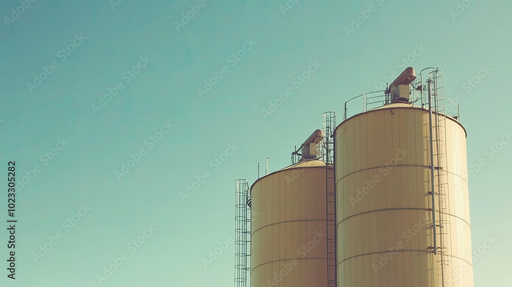 A large grain silo against a clear blue sky. Ample space for adding your content A large grain silo against a clear blue sky. Ample space for adding your content