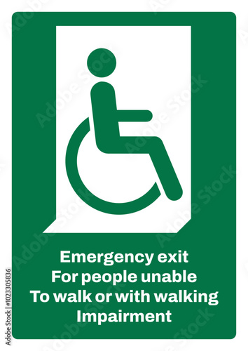 OSHA/ANSI emergency and first aid safety signs sentence case text_emergency exit for people unable to walk or with walking impairment (right)_portrait size a4/a3/a2/a1	

